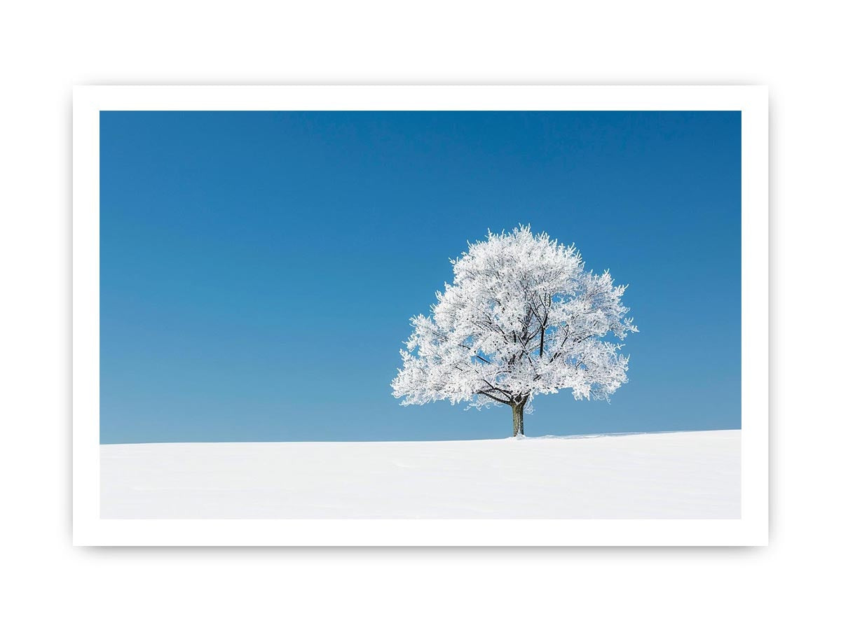 Minimal winter tree canvas art for serene modern living room decor