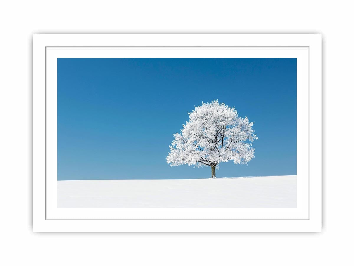 Minimal winter tree canvas art for serene modern living room decor