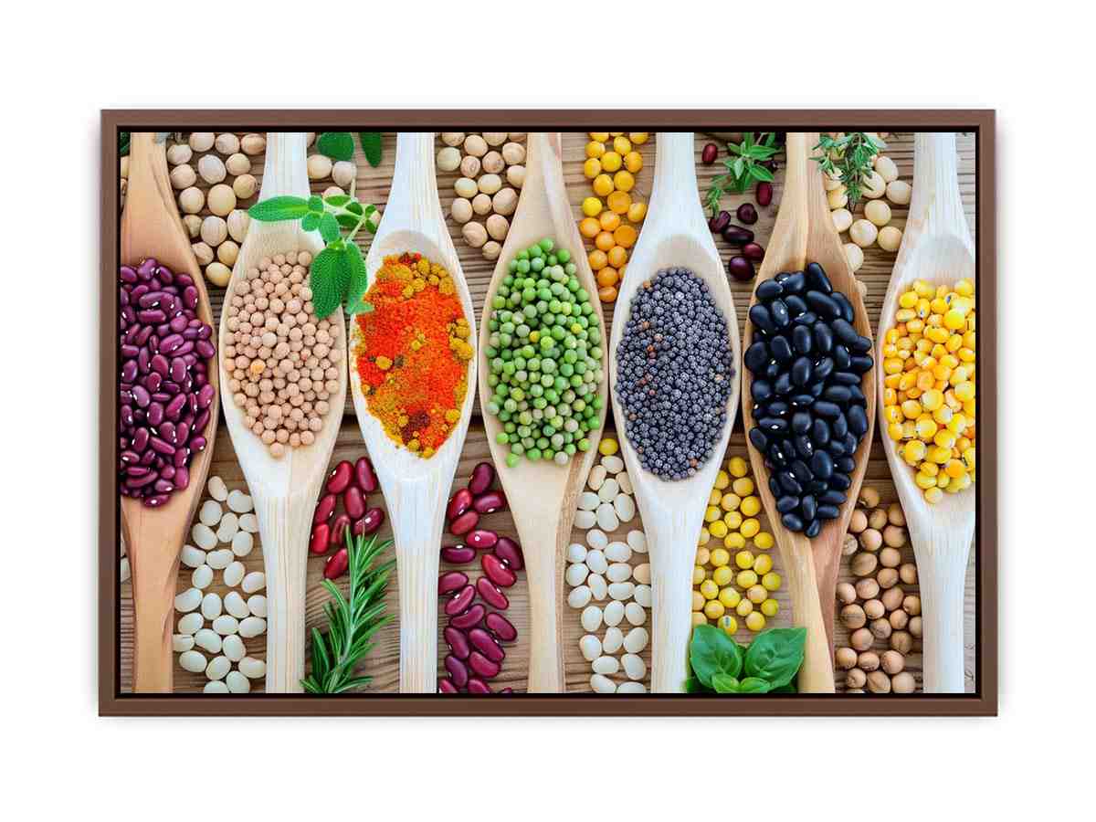 Colorful beans and spices artwork for kitchen and dining room decor