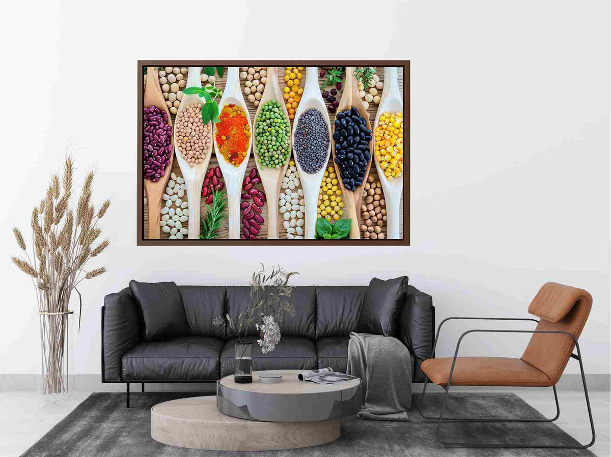 Colorful beans and spices artwork for kitchen and dining room decor