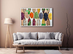 Colorful beans and spices artwork for kitchen and dining room decor