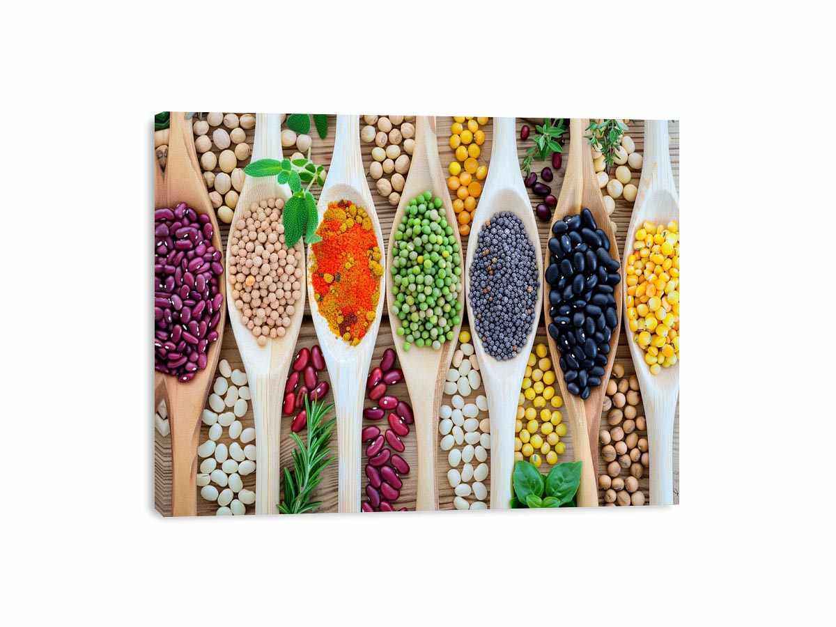 Colorful beans and spices artwork for kitchen and dining room decor