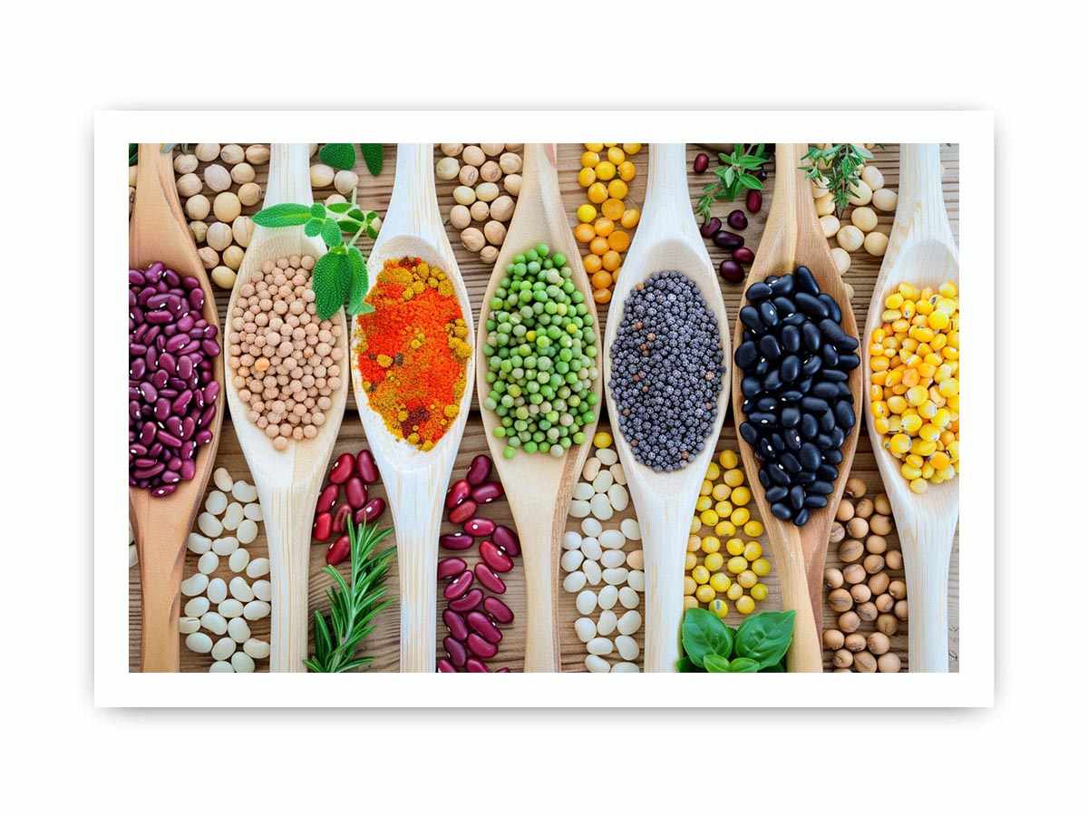 Colorful beans and spices artwork for kitchen and dining room decor