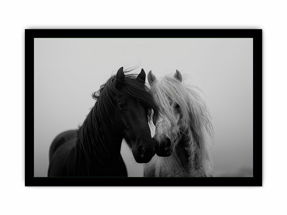 Black and white horse portrait artwork for elegant home decor