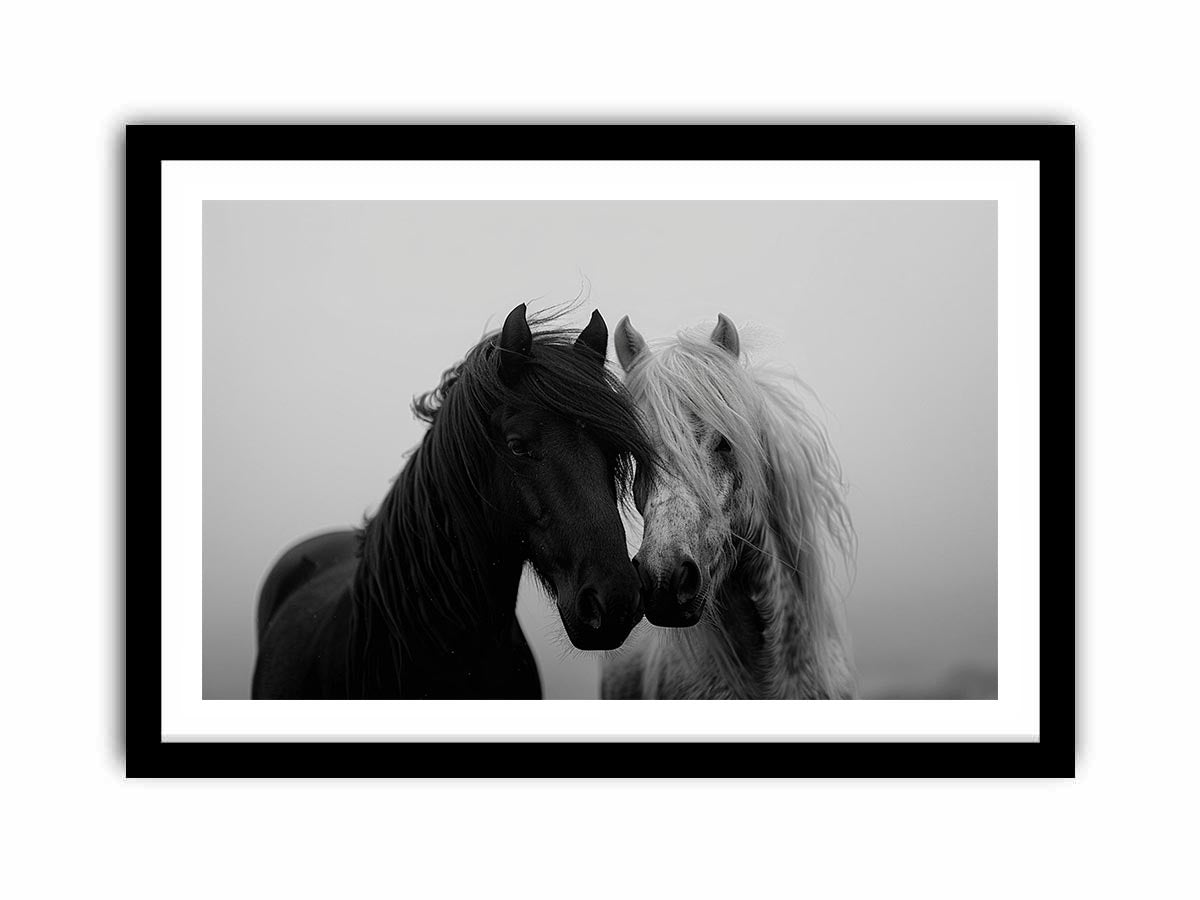 Black and white horse portrait artwork for elegant home decor