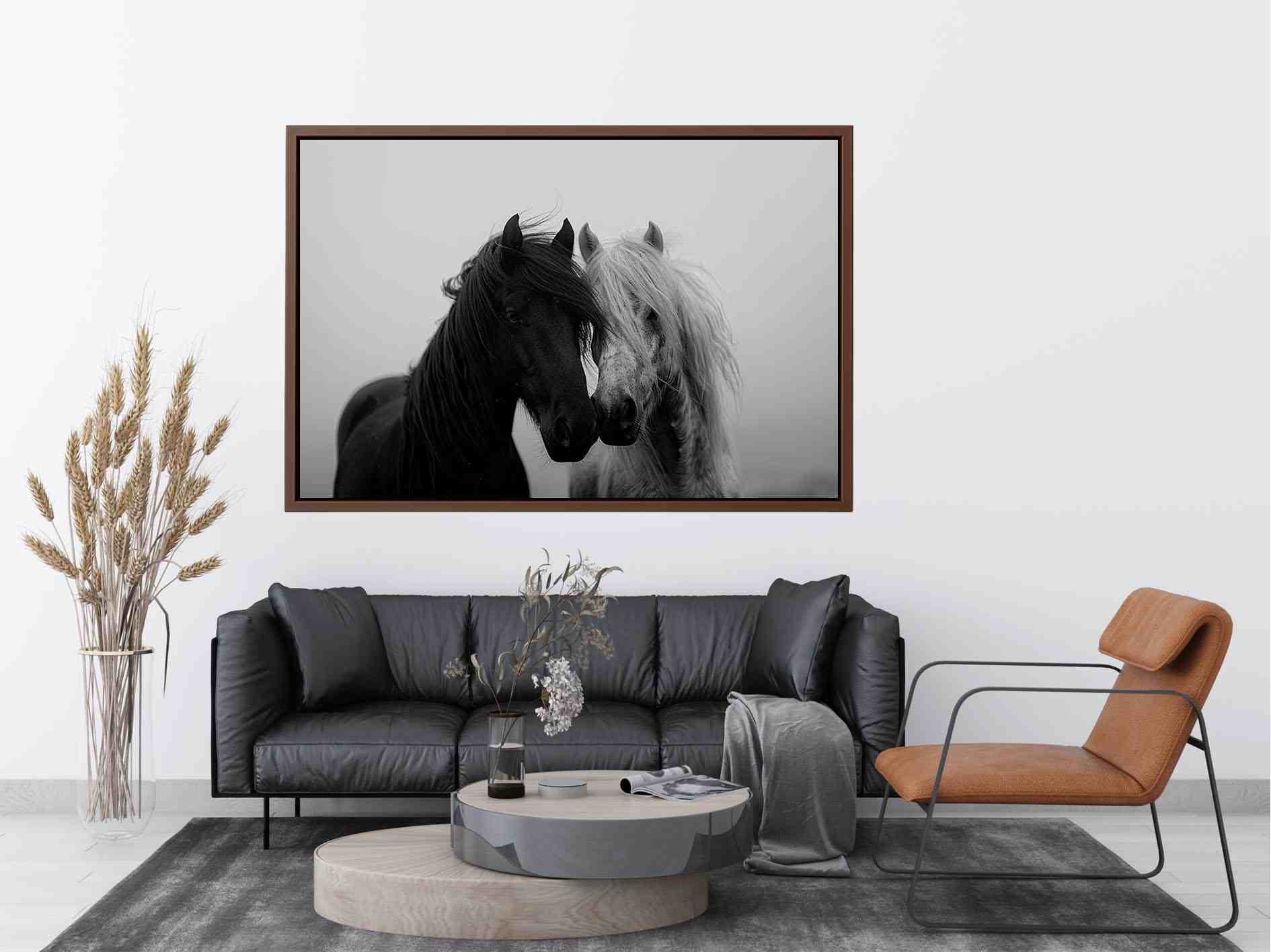 Black and white horse portrait artwork for elegant home decor