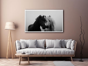 Black and white horse portrait artwork for elegant home decor