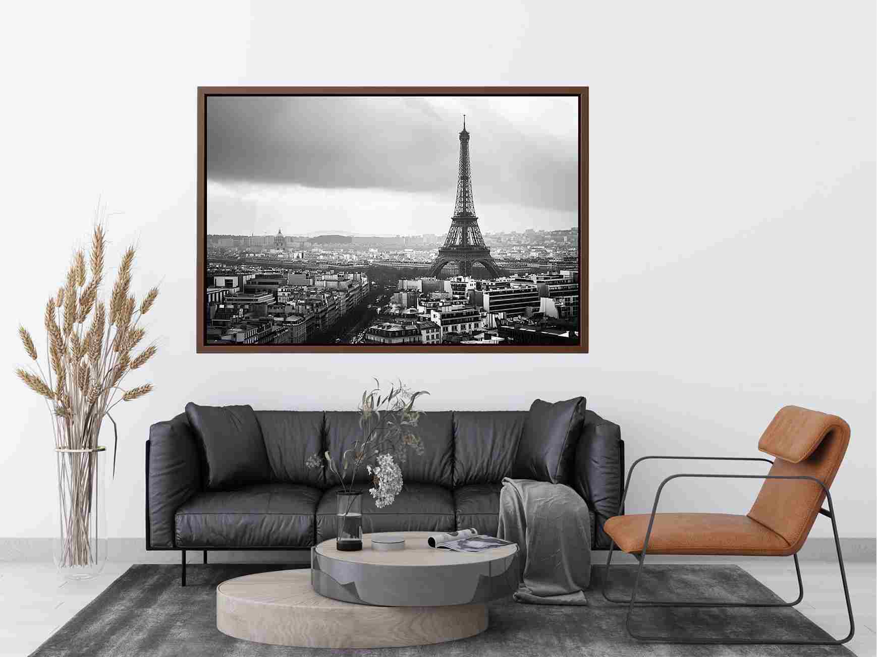 Eiffel Tower black and white cityscape artwork for sophisticated interiors