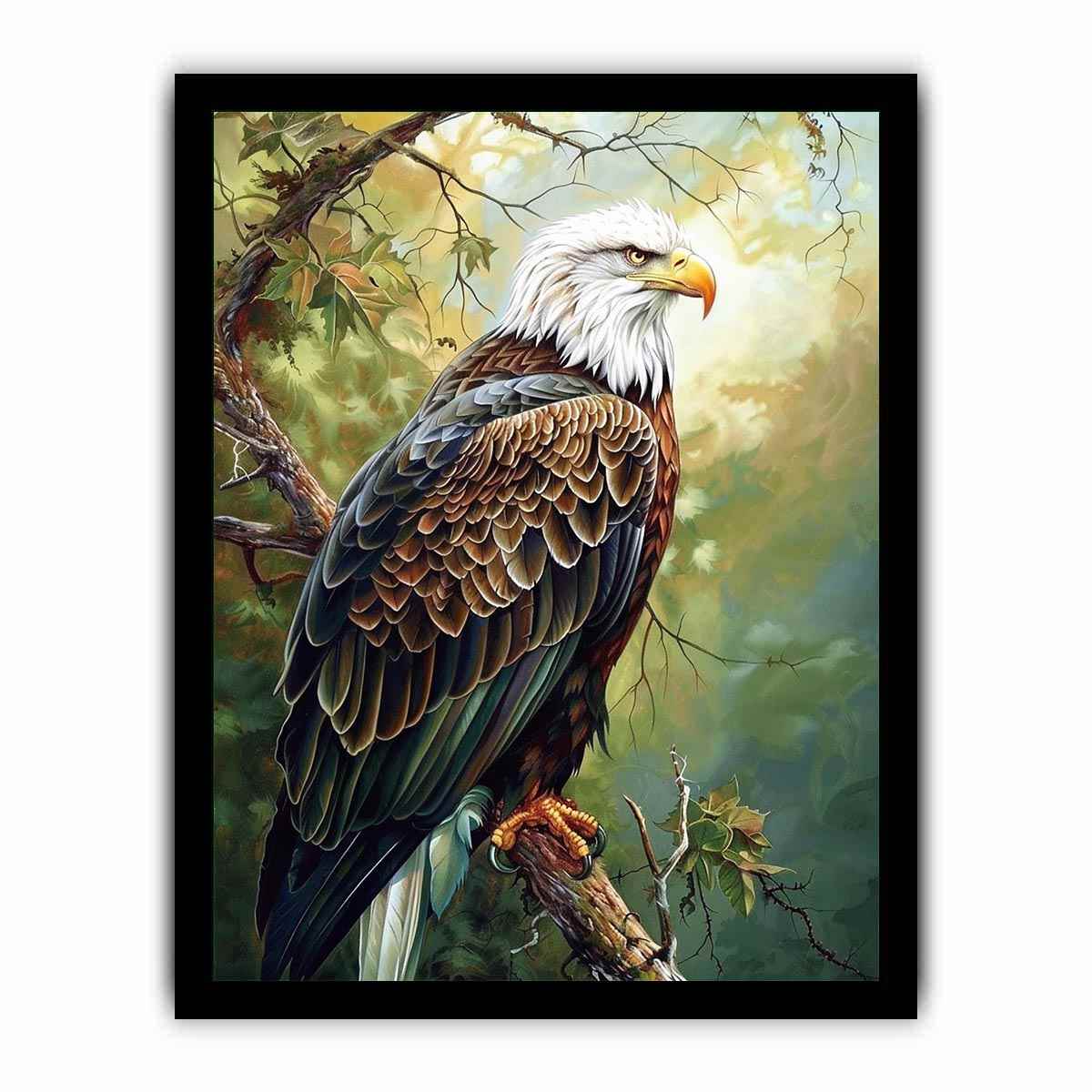 Majestic eagle artwork perched in nature for office and living room decor