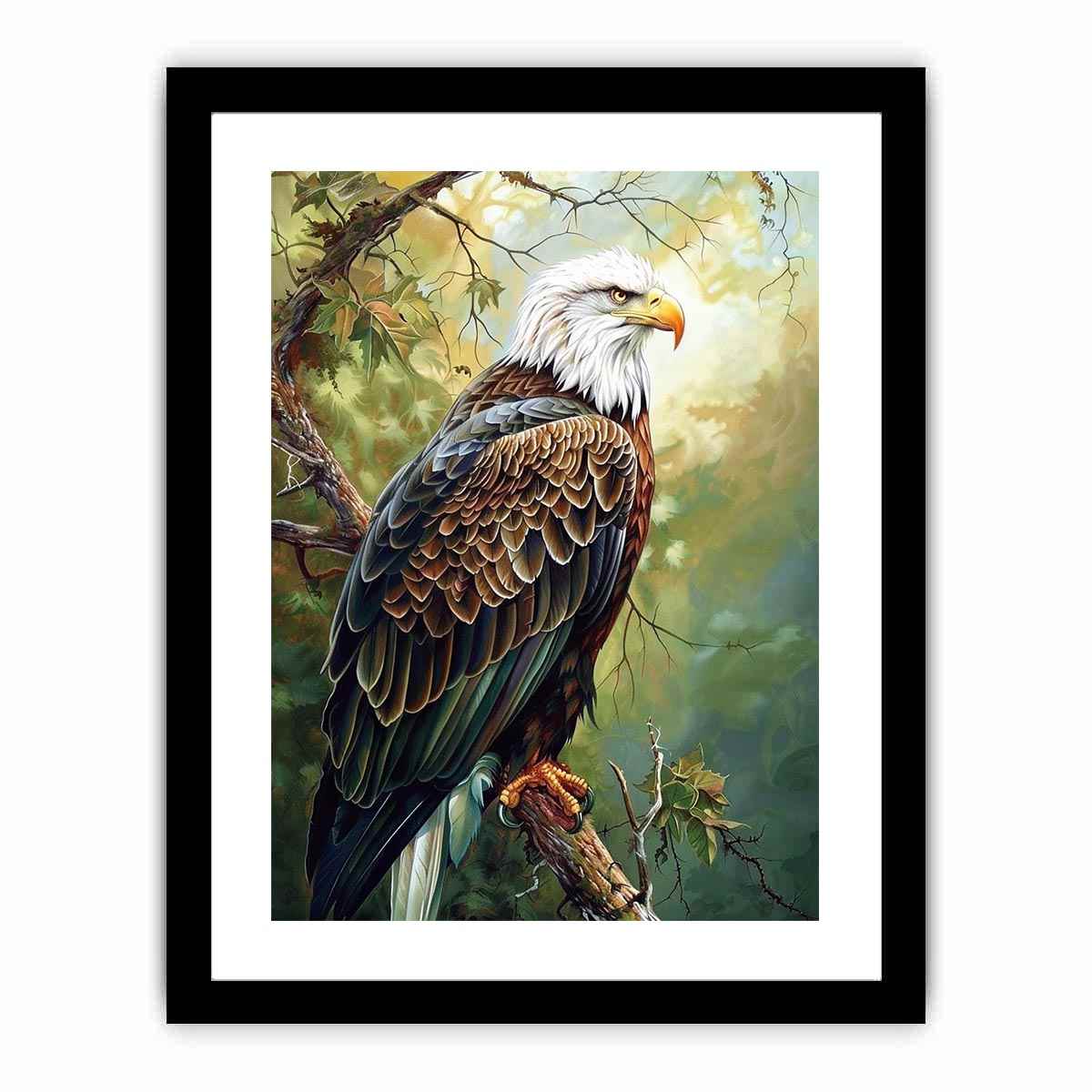 Majestic eagle artwork perched in nature for office and living room decor