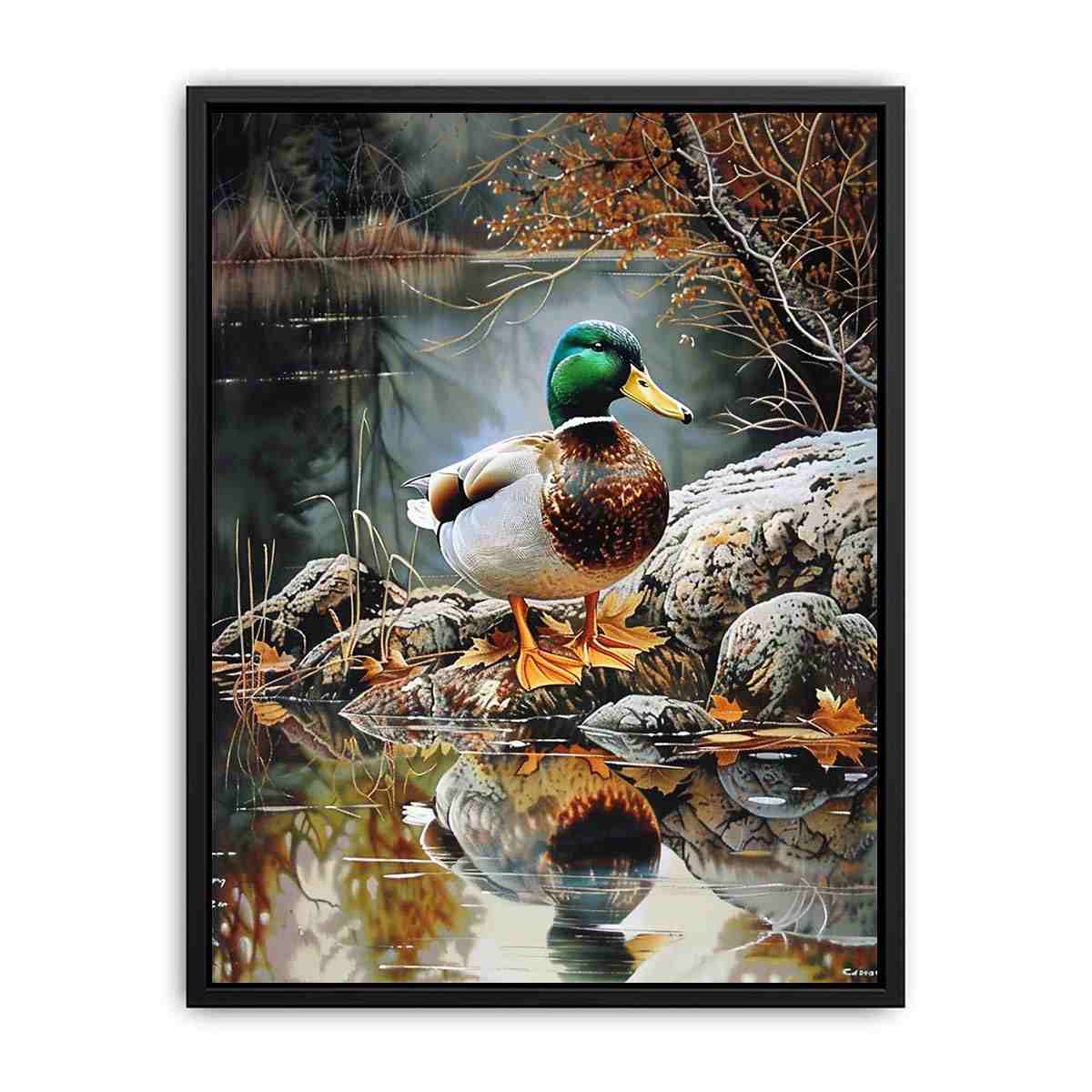 Duck by lakeside reflection artwork for peaceful nature inspired decor