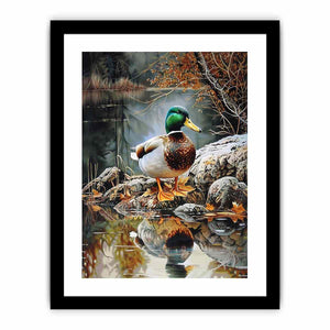Duck by lakeside reflection artwork for peaceful nature inspired decor