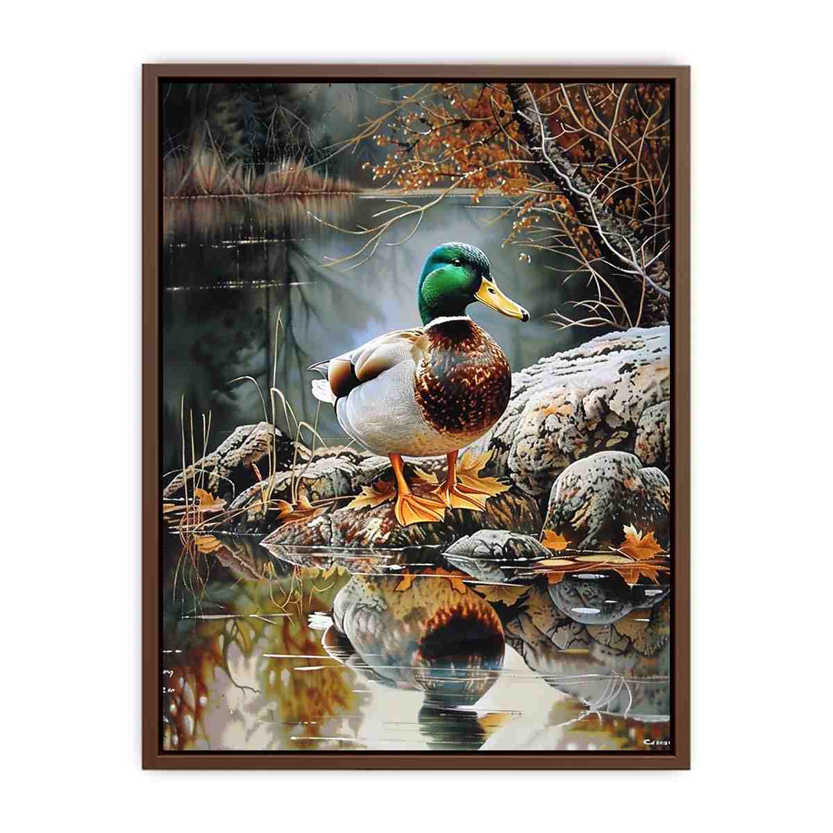 Duck by lakeside reflection artwork for peaceful nature inspired decor