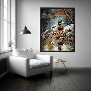 Duck by lakeside reflection artwork for peaceful nature inspired decor