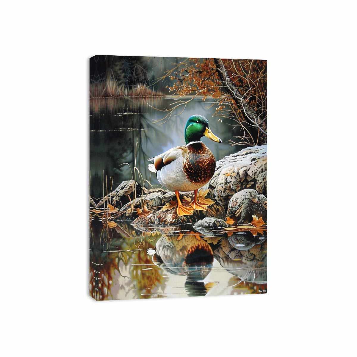 Duck by lakeside reflection artwork for peaceful nature inspired decor