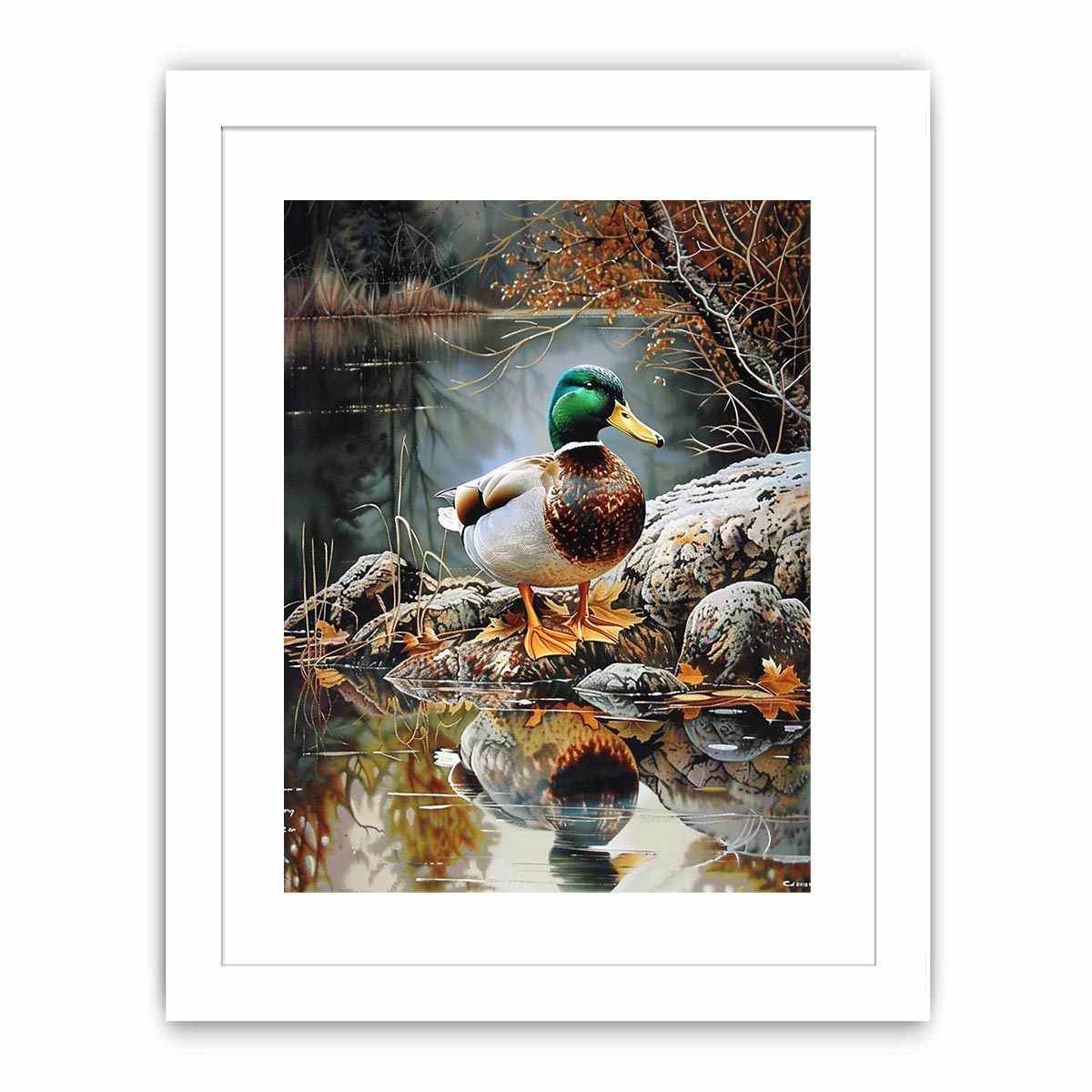 Duck by lakeside reflection artwork for peaceful nature inspired decor