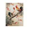Rooster pair artwork with botanical accents for farmhouse kitchen decor
