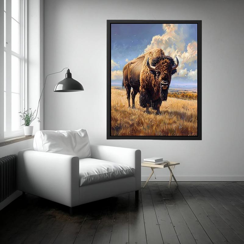 Majestic bison wildlife canvas art for rustic modern living room decor