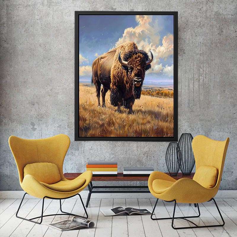 Majestic bison wildlife canvas art for rustic modern living room decor