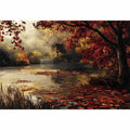 Autumn lake and waterfall landscape canvas art for cozy living room decor