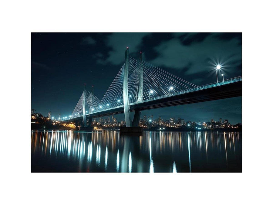 Modern bridge cityscape canvas art for office and contemporary living room