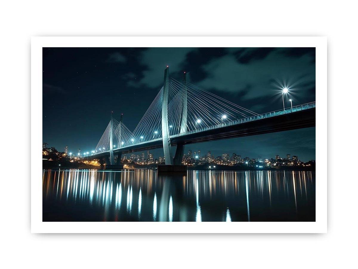 Modern bridge cityscape canvas art for office and contemporary living room