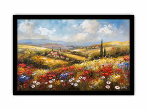 Colorful wildflower landscape canvas art for bright living room decor
