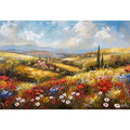 Colorful wildflower landscape canvas art for bright living room decor