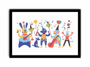 Whimsical animal band artwork for nursery and kids room decor