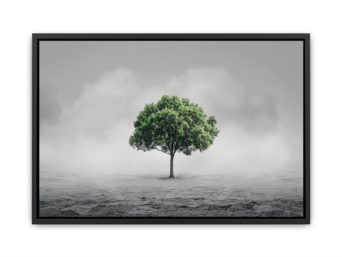 Minimal lone green tree canvas art for calm modern office or living room decor.