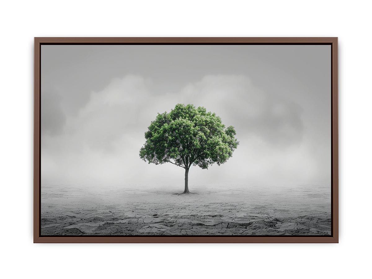 Minimal lone green tree canvas art for calm modern office or living room decor.