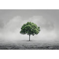 Minimal lone green tree canvas art for calm modern office or living room decor.