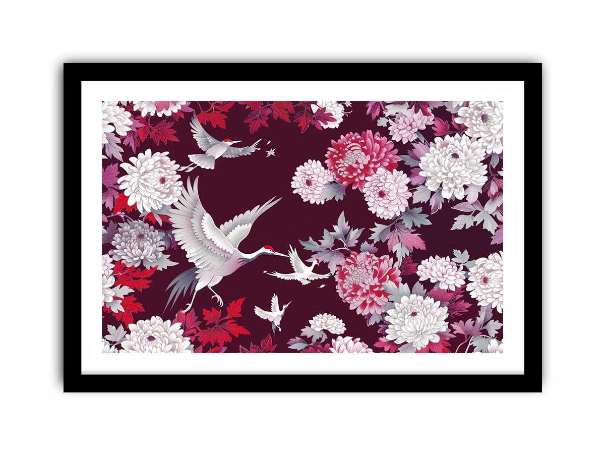 crane floral canvas art for elegant living room or bedroom decor.