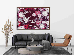 crane floral canvas art for elegant living room or bedroom decor.