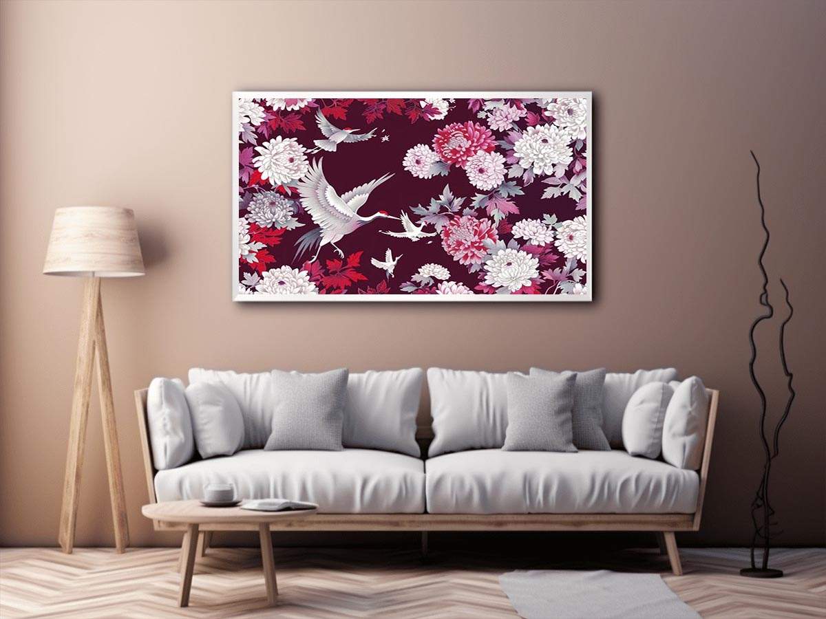 crane floral canvas art for elegant living room or bedroom decor.
