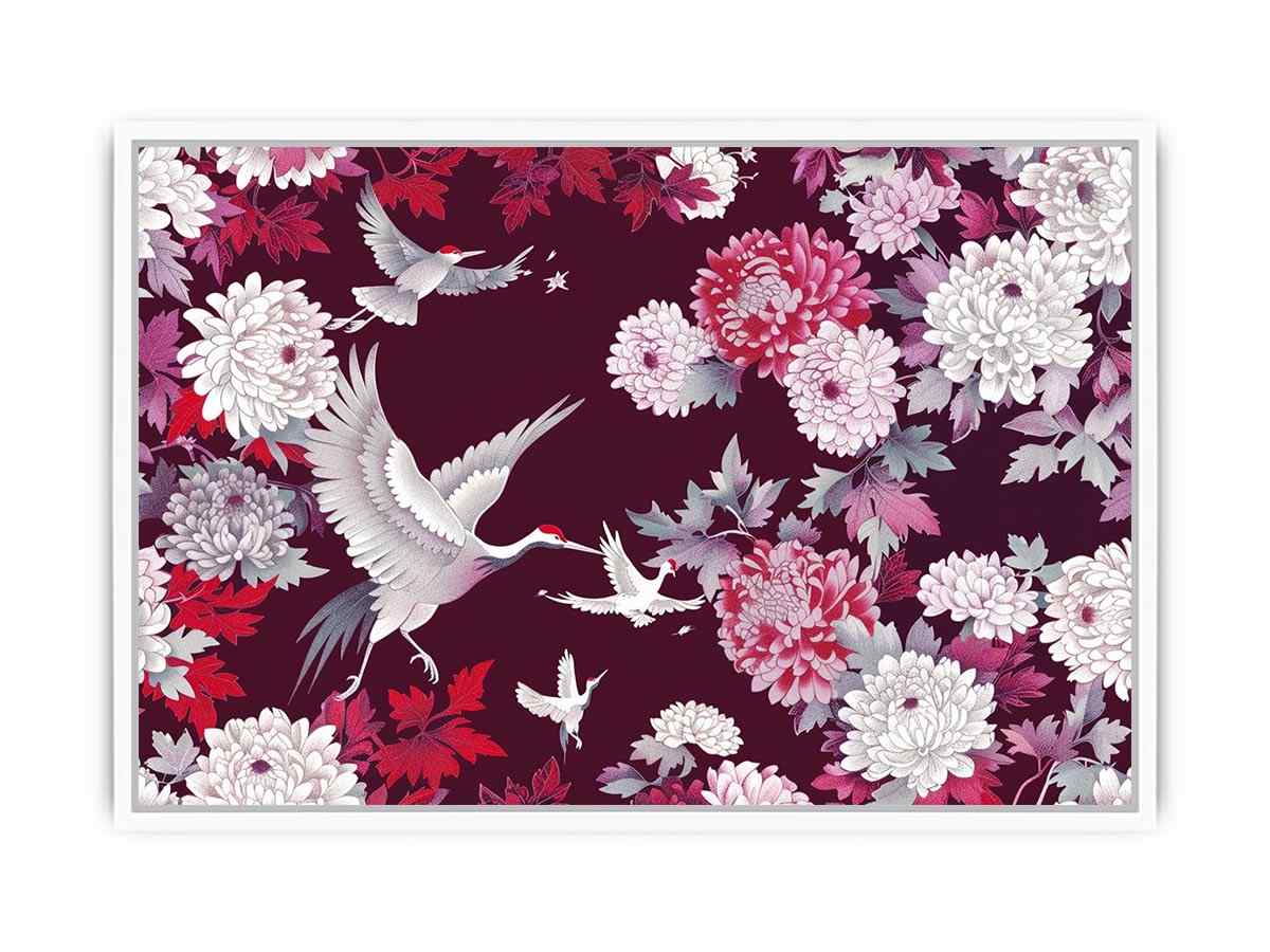 crane floral canvas art for elegant living room or bedroom decor.