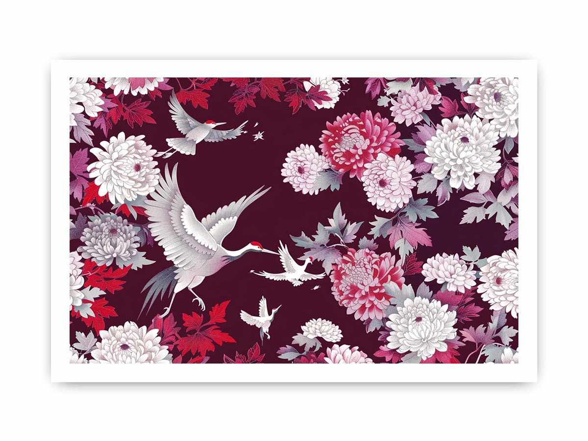 crane floral canvas art for elegant living room or bedroom decor.
