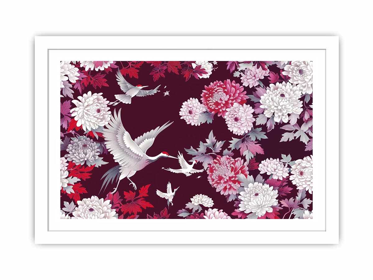 crane floral canvas art for elegant living room or bedroom decor.