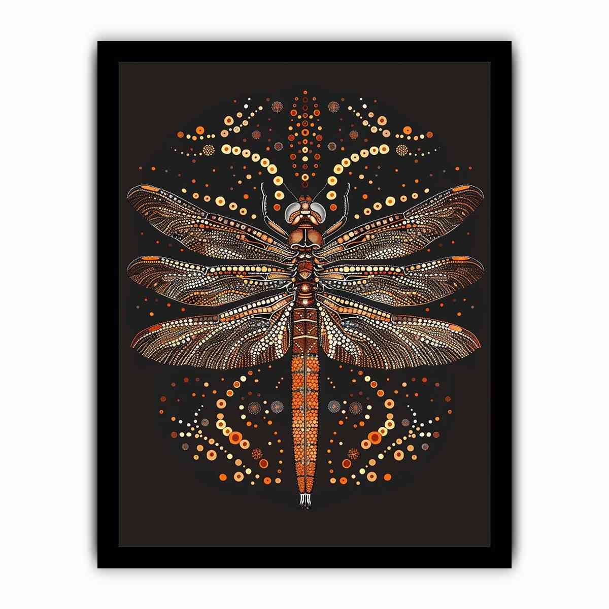 Bold dragonfly canvas art with copper dot detail for modern office wall decor.