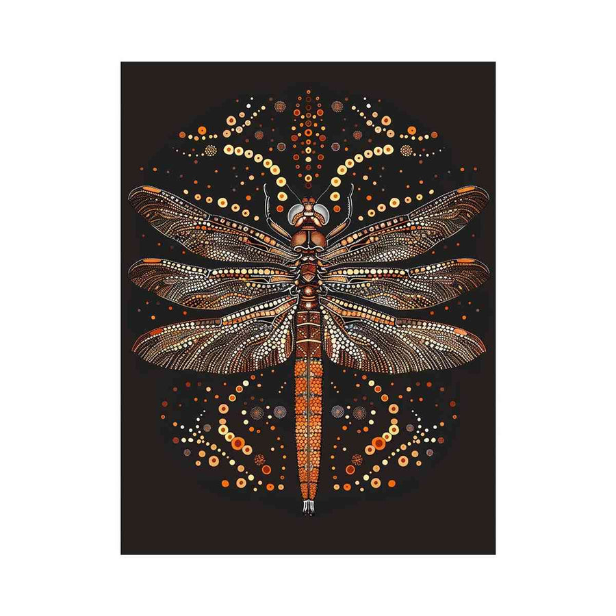 Bold dragonfly canvas art with copper dot detail for modern office wall decor.