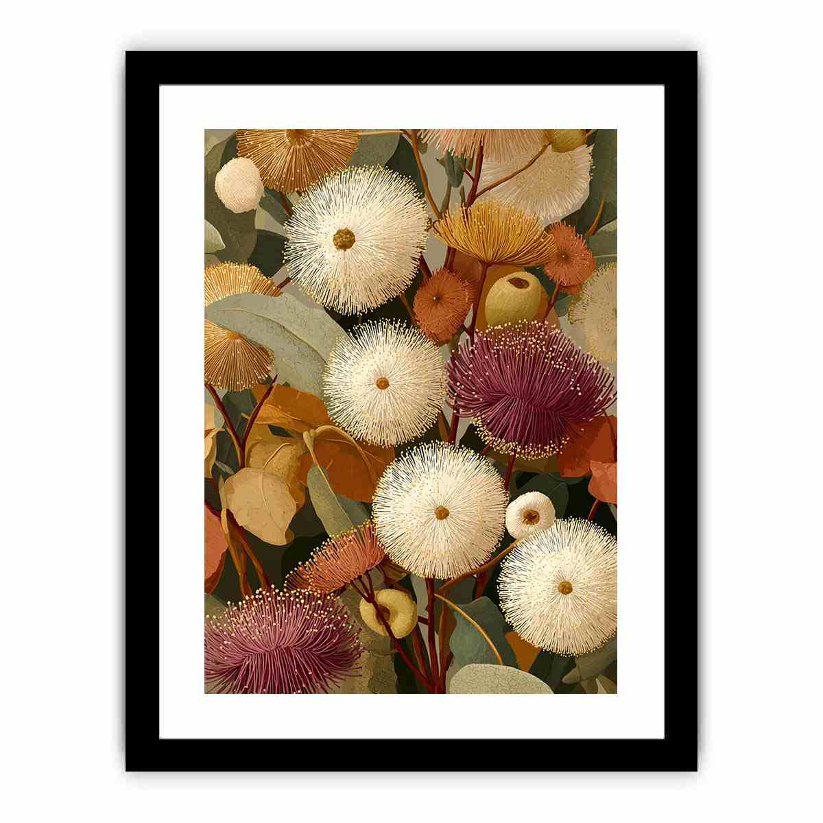 Earthy eucalyptus botanical canvas art for warm modern living room decor.