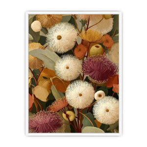 Earthy eucalyptus botanical canvas art for warm modern living room decor.