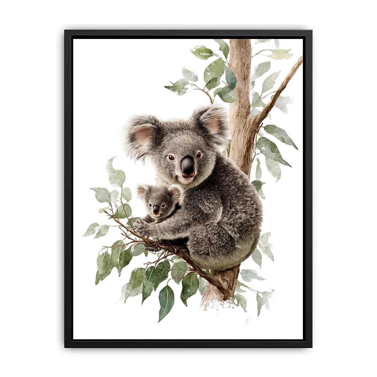 Watercolor koala and baby canvas art for nursery or kids room decor.