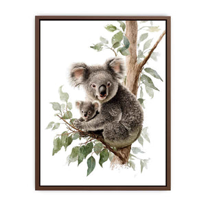 Watercolor koala and baby canvas art for nursery or kids room decor.