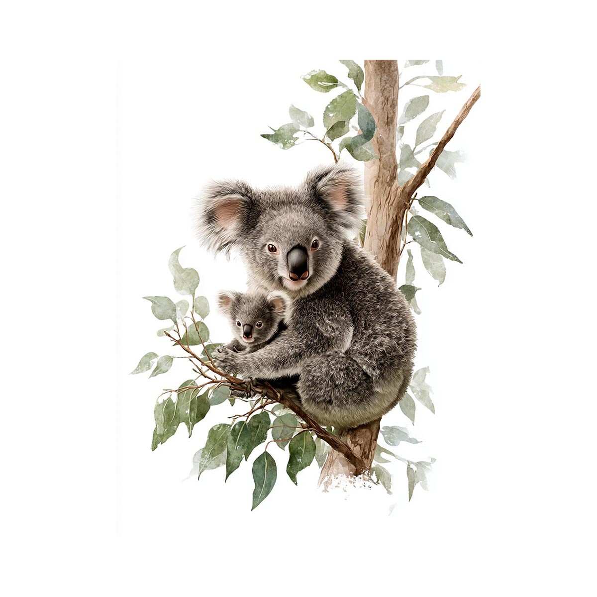 Watercolor koala and baby canvas art for nursery or kids room decor.