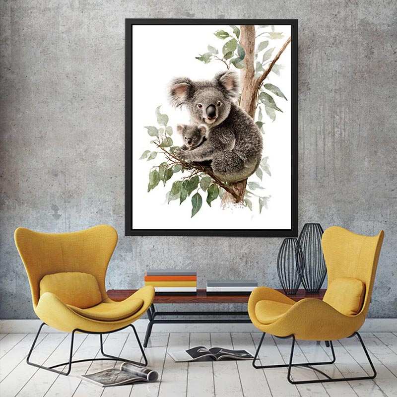 Watercolor koala and baby canvas art for nursery or kids room decor.