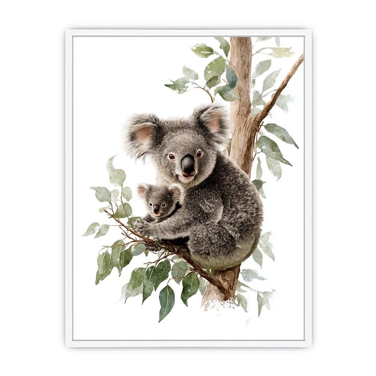 Watercolor koala and baby canvas art for nursery or kids room decor.