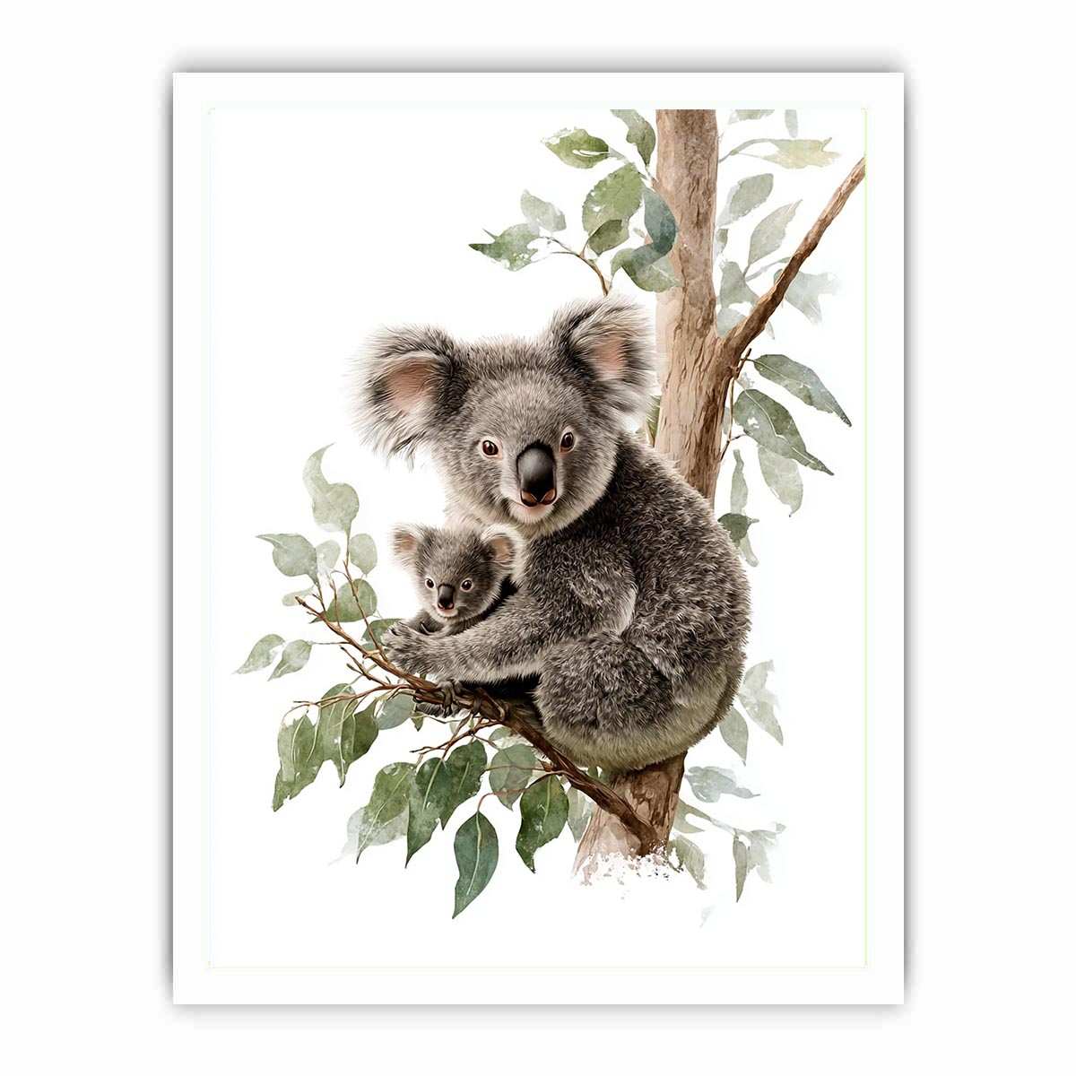 Watercolor koala and baby canvas art for nursery or kids room decor.
