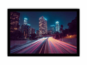 Night city light trail canvas photography for modern office wall decor.