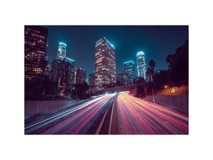 Night city light trail canvas photography for modern office wall decor.